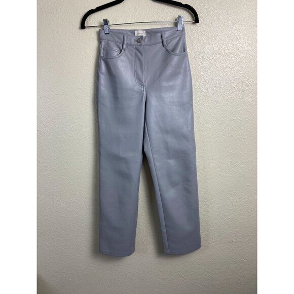 Aritzia Wilfred Gray Faux Leather Pants Women size 00 Straight Leg Moto Neutral - Picture 1 of 16